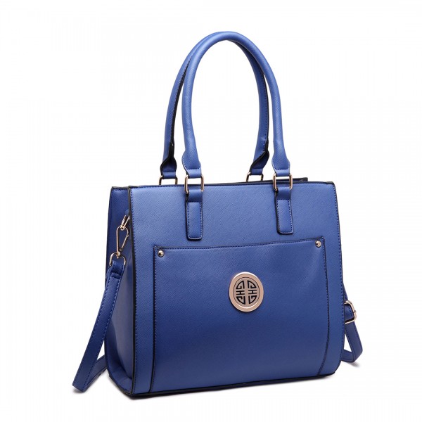 LT1650 - Miss Lulu Textured Leather Look Square Pocket Shoulder Handbag Navy LT1650 - Miss Lulu Textured Leather Look Square Pocket Shoulder Handbag Navy